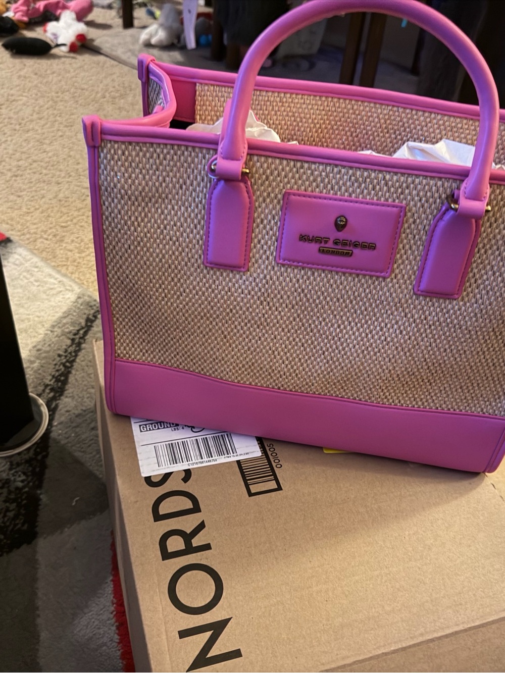 Pink Straw-Trim Tote - Picture 3 of 15